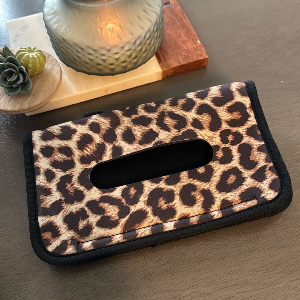 Neoprene over the visor cheetah print Kleenex holder